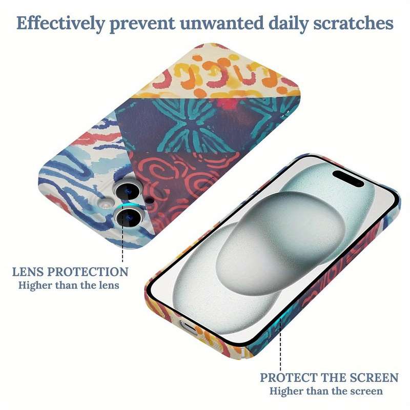 1Pc White For iPhone 15 Plus African Batik Design Phone Case