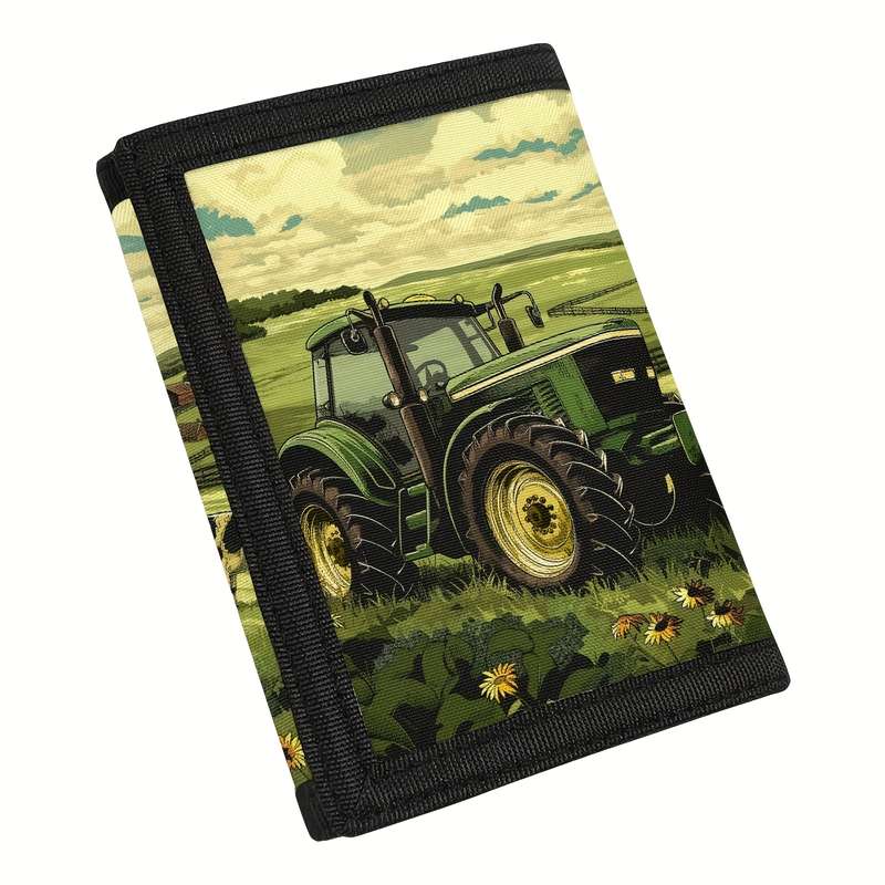 1pc Casual Style Trifold Polyester Wallet for Men American Flag Farm Tractor Design Outdoor