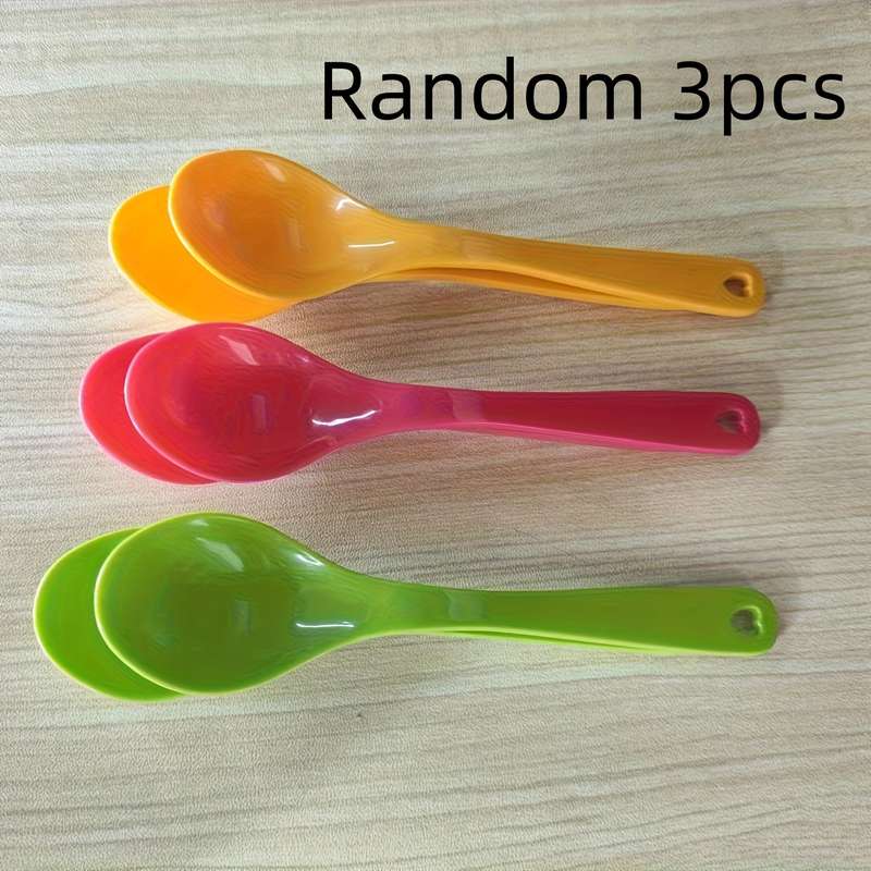 3pcs Set of Multiple Colors Plastic Spoons Food-Safe Non-Electric Versatile Kitchen Utensils