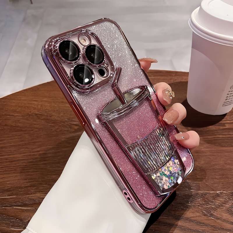 1Pc Black For iPhone 15 Milk Tea Cup Phone Case