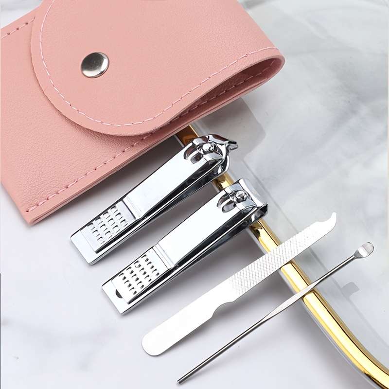 4pcs Professional Travel Colorful Nail Clippers Manicure Set with Leather Bag Stainless Steel N