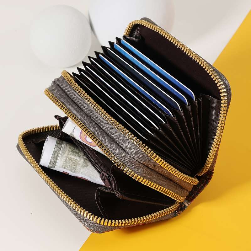 1pc Credit Card Holder Casual Style with Double-Layer Zipper Closure Slim Multi-Card Wallet w