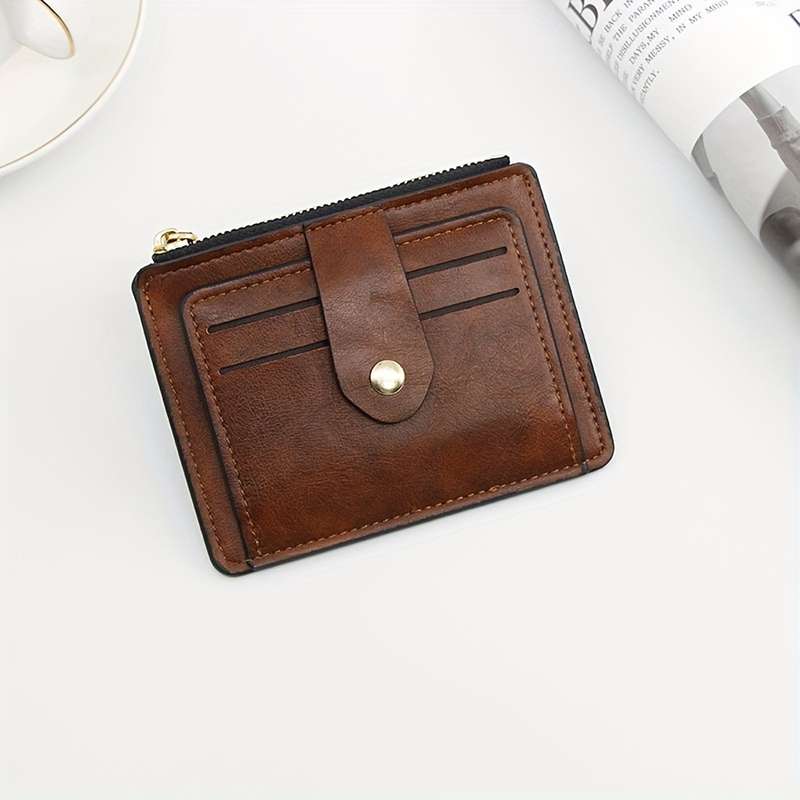 1pc Classic Vintage Solid Color Wallet Minimalist Textured Credit Card Holder With Card Slots