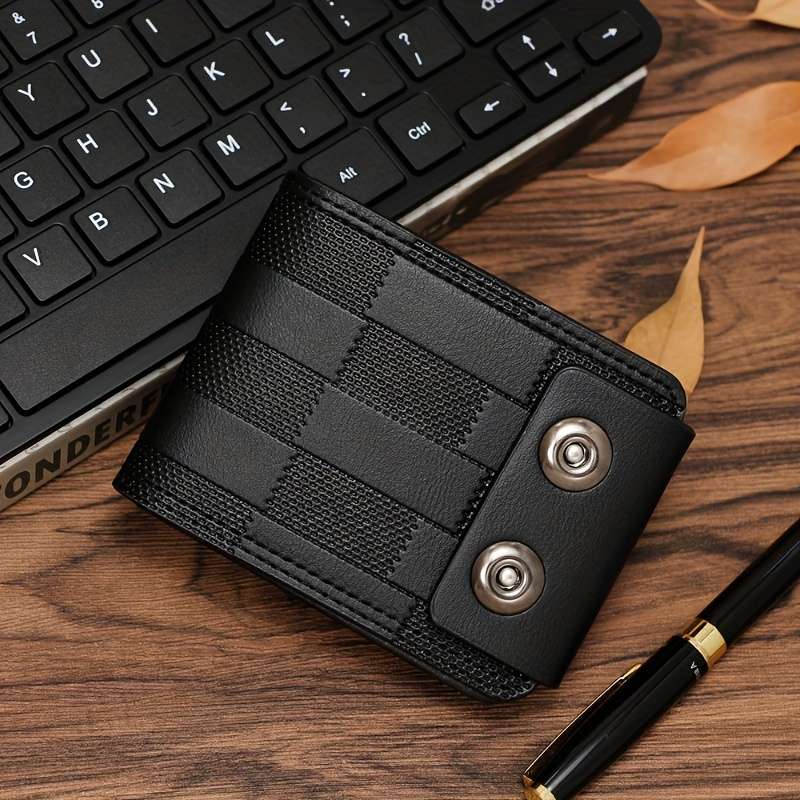 1pc Secure Sleek Men's Compact Wallet with Multiple Card Slots and Dual Magnetic ClosureBlack F