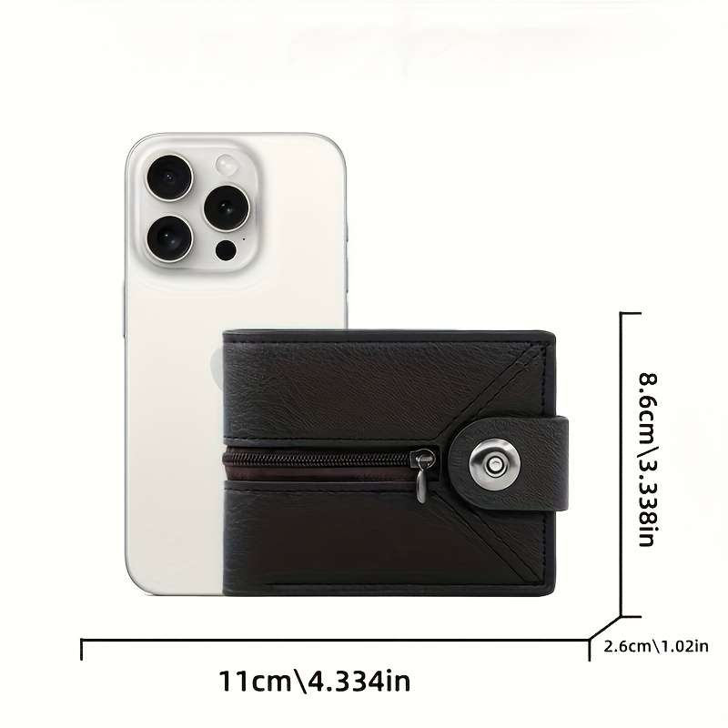 1pc Customizable Carved Men'S Short Casual Faux Leather Wallet Solid Color Non-Braided Zippe