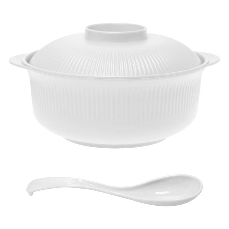 2pcs Set Large Capacity Casserole Style Bowl with Lid and Long Soup Spoon 1100ml 38oz Portable