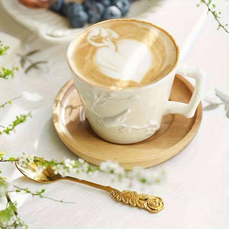 8pcs Set Rose Handle Design Stainless Steel Coffee Spoons 12.7 cm Perfect for Cappuccino Ch