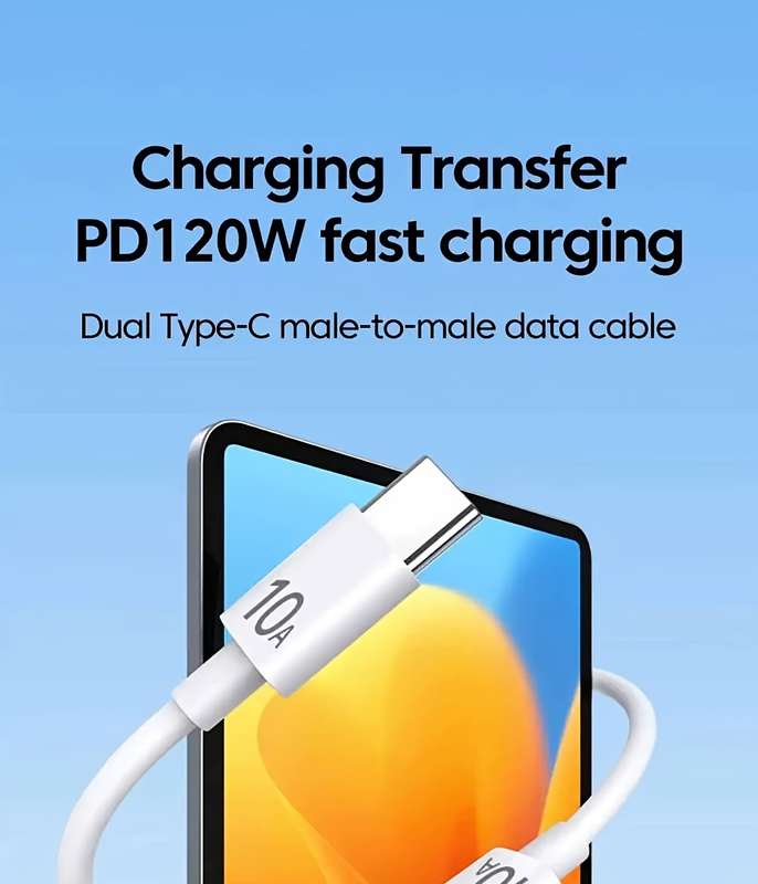 1pc120W 10A Dual Type-C Fast Charging Cable 100cm Compatible with iPhone 15 16 Pro MAX Samsung