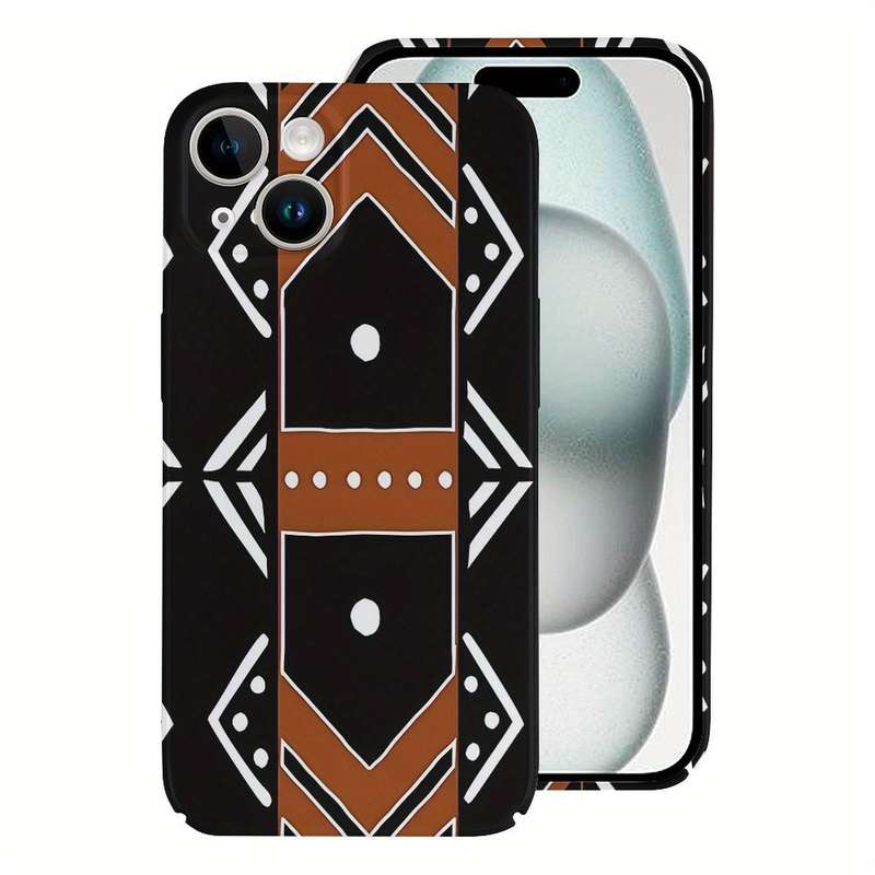 1Pc White For iPhone 15 Plus African Mud Cloth Phone Case