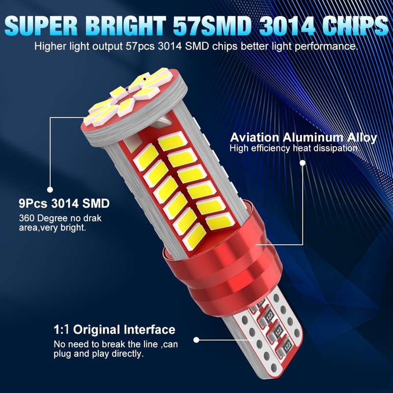 2pcs T10 168 192 W5W 57 SMD 3014 LED Canbus No Error Car Marker Light Parking Lamp Mo