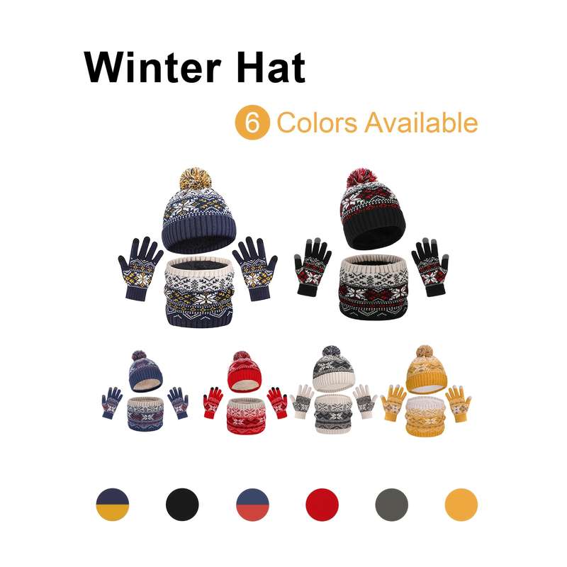 Winter Hat Color Blue And Red Three Piece Set
