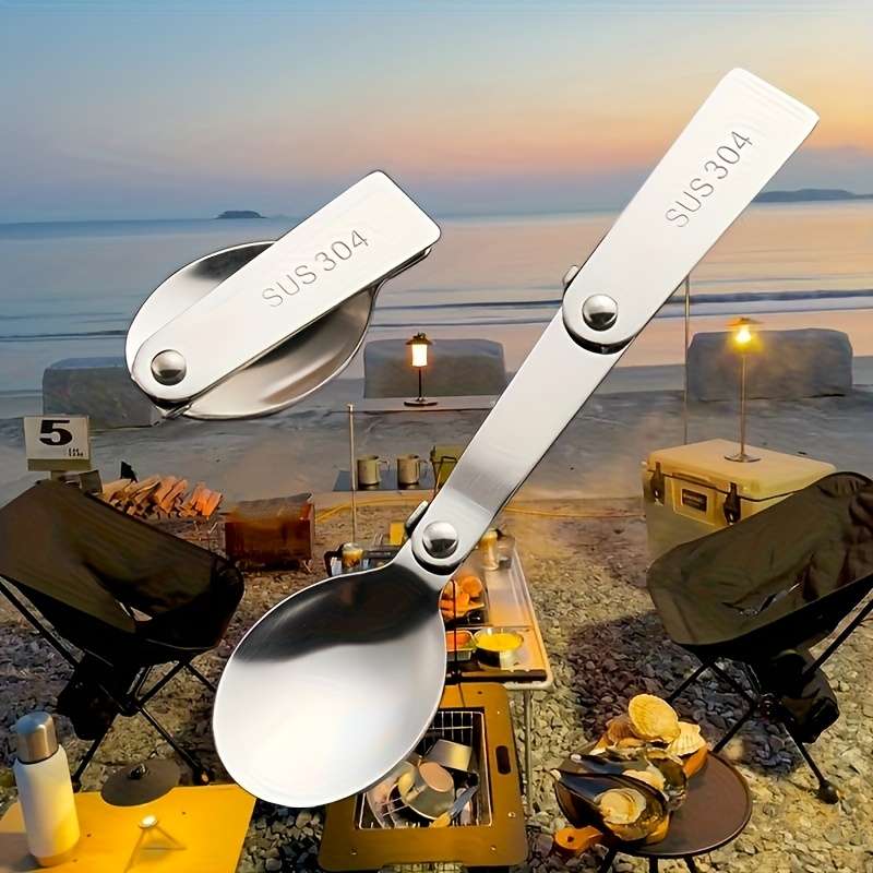 1pc 3-in-1 Portable Travel Spoon Compact Camping Spoon with Fork and Bottle Opener Ideal for