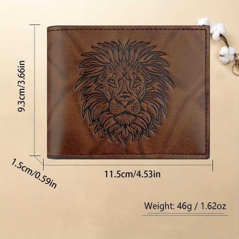 1pc Men's Vintage Lion Embossed WalletSoft Faux Leather Deep Brown with ID Window Ideal Gift f