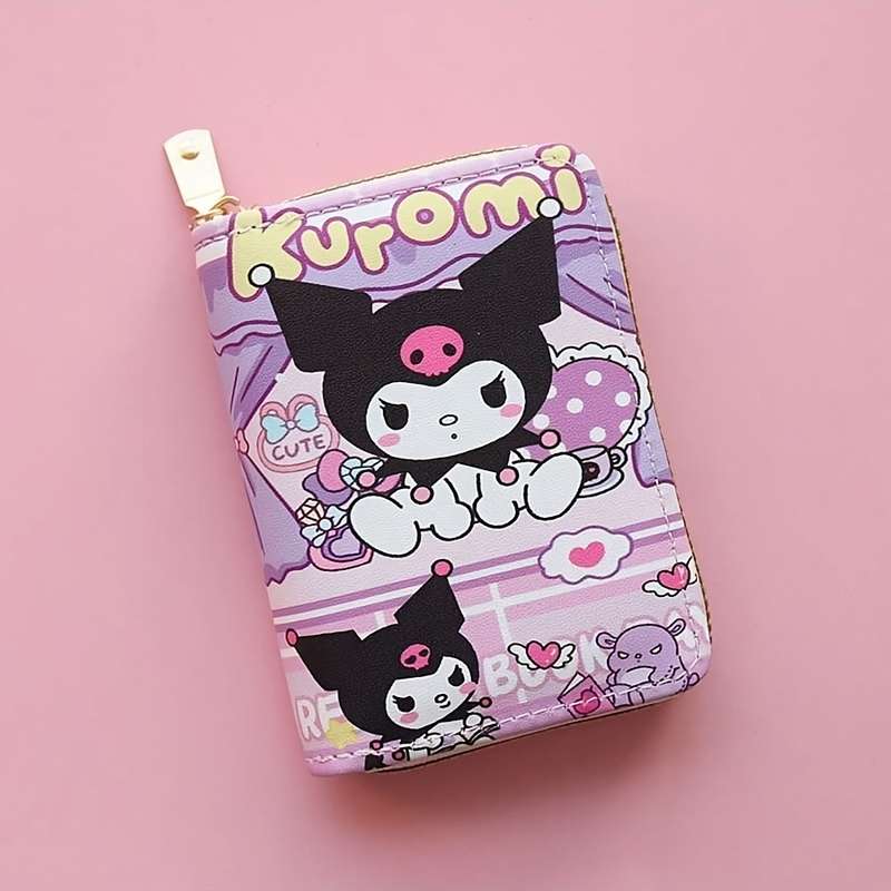 1pc For Kuromi Cartoon Character Faux Leather Wallet Casual Style Zippered Bi-fold with Slip Pock