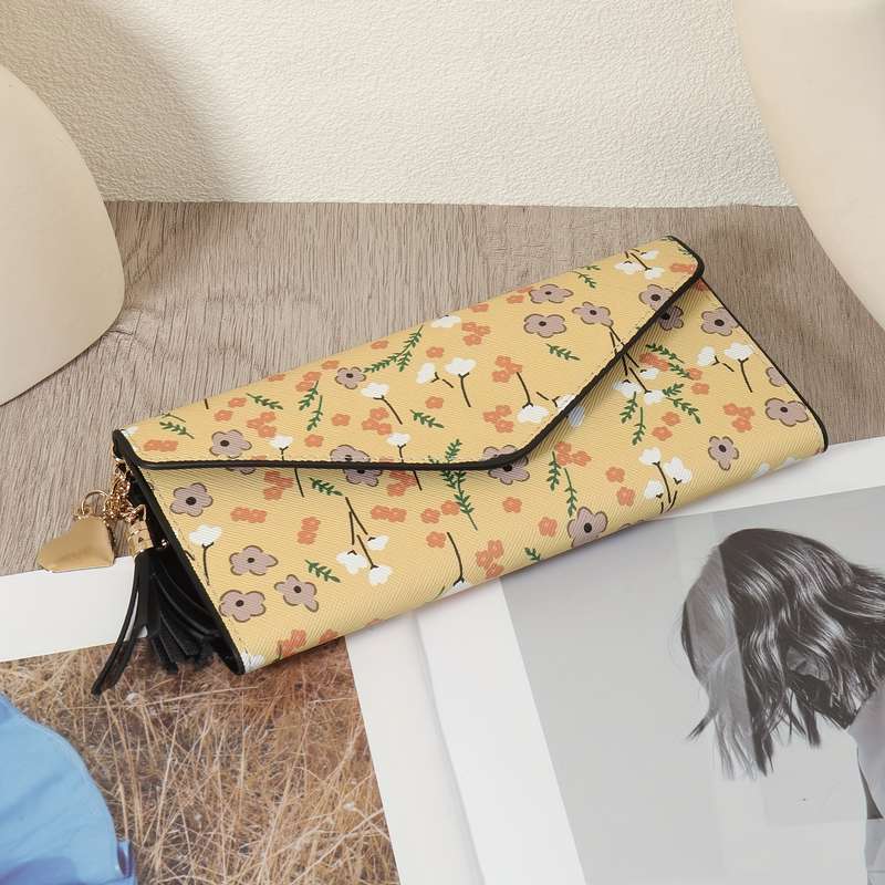 1pc Ladies' Long Wallet Coin Wallet Triple Fold Multi Card Slot Tassel Decoration Multifunctional