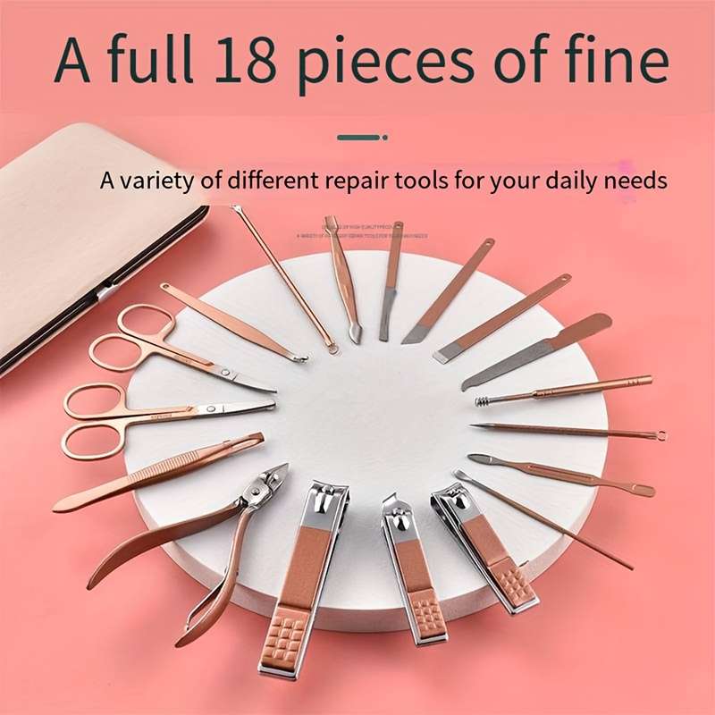18pcs Stainless Steel Nail Clipper Set Modern Design with Straight Edge Blades Includes Stor