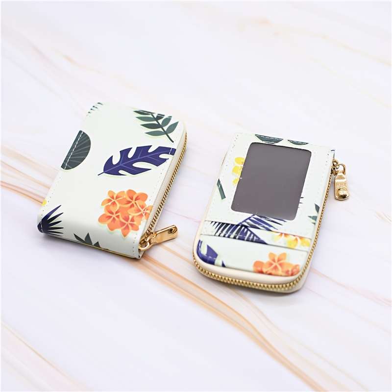 1pc Women's Color Printing Card Holder Wallet ID Holder PU Material Vertical Model with External Tr