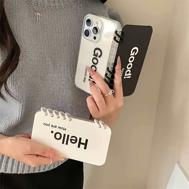 1Pc White For iPhone 16 Plus English Flip Notebook Style Phone Case