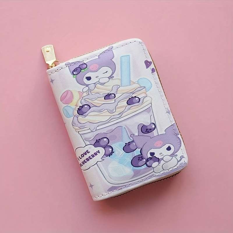 1pc For Kuromi Cartoon Character Faux Leather Wallet Casual Style Zippered Bi-fold with Slip Pock