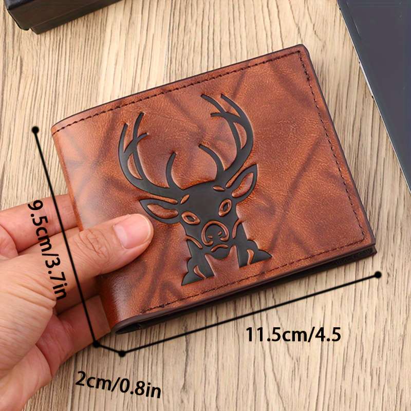 1pc Deer Head Men's Wallet Street Culture Fashion Retro Multi Card Slot Large Capacity Factory Dire
