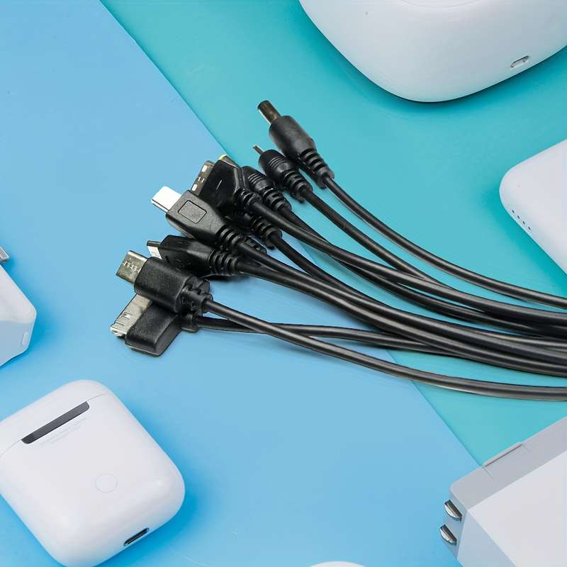1pc 10-in-1 USB Charging Cable Set PVC Matte Round Cable 21cm USB Male to Female 5-10W Powe