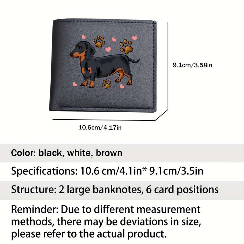 1pc Dachshund Print Bifold Wallet Card Holder with Slip Pocket Unlined Short Wallet for Busin