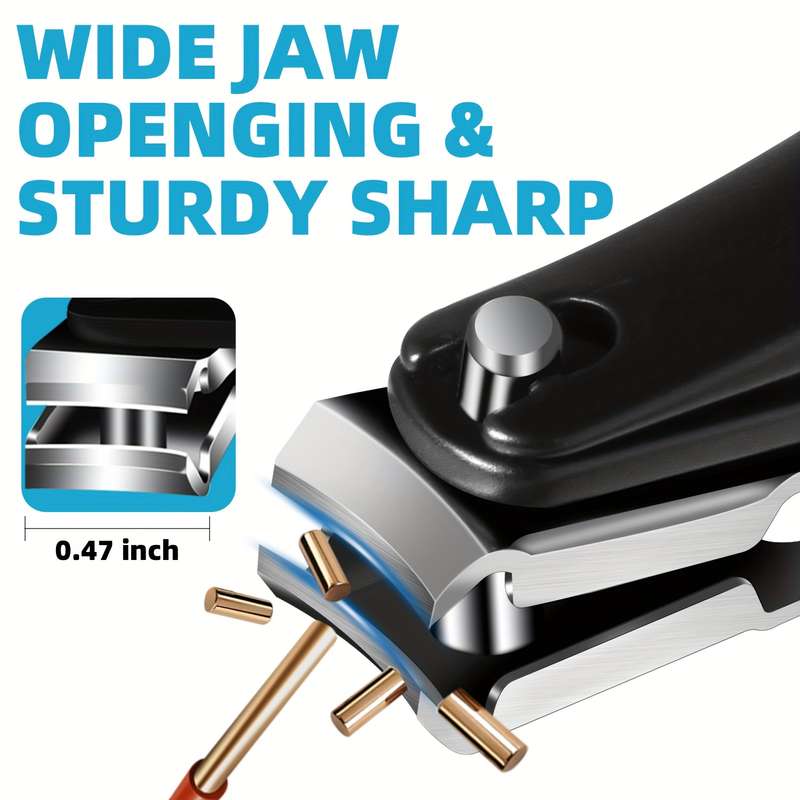 2pcs Nail Clipper Set with 360 Rotating Long Handle Curved Stainless Steel Blades and Splash