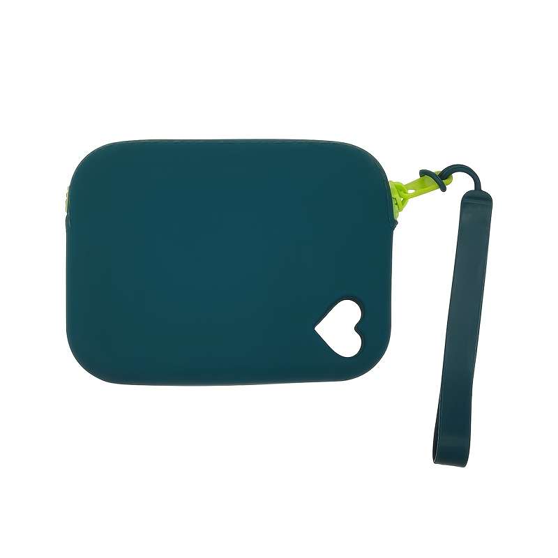 1pc Women'S Waterproof Colorful Wallet with Heart PatternDurable Rubber Material Zipper Closure