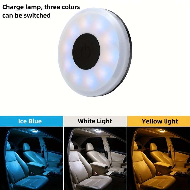 1pc USB Rechargeable LED Car Reading Light 3 Color Ambient Ceiling Lamp with Magneti
