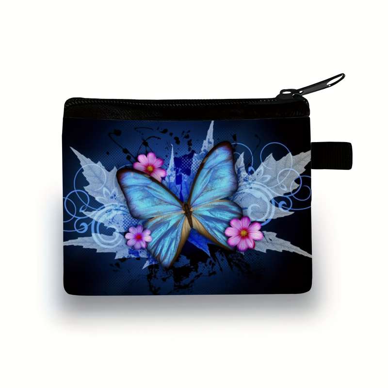 1pc Butterfly Print Polyester Coin Purse Casual Style Women's Wallet with Key Card Slot