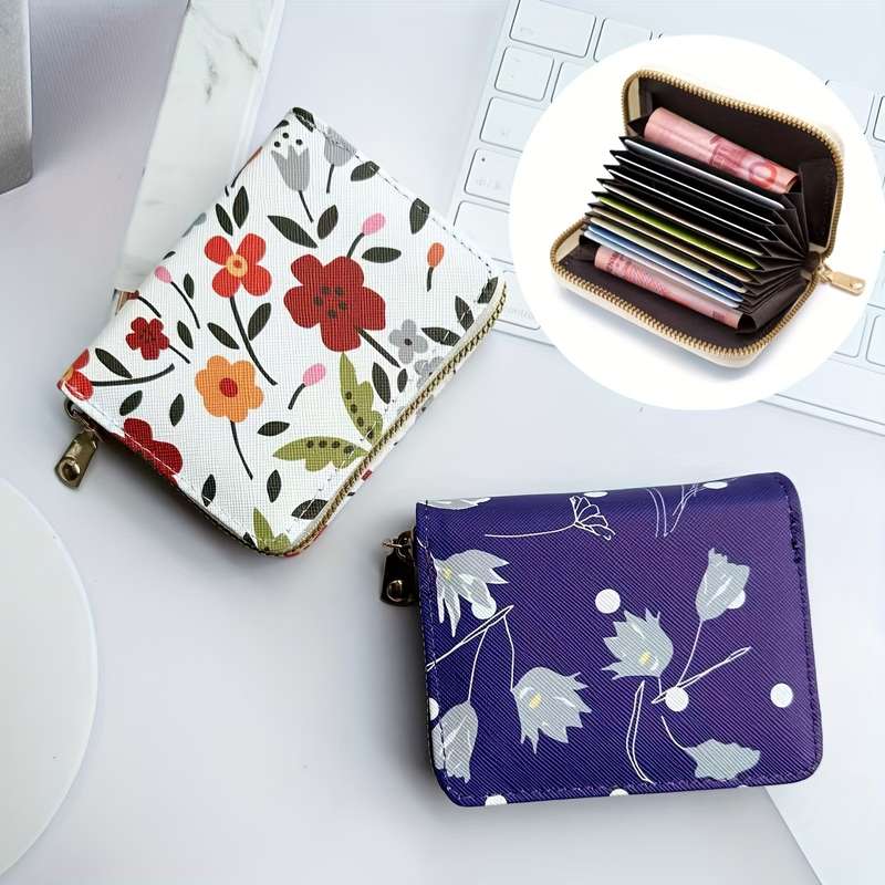 1pc 2025 New Flower Pattern Women's Multi-Slot Small Wallet Anti-Theft Scanning Bank Card Bag Lig