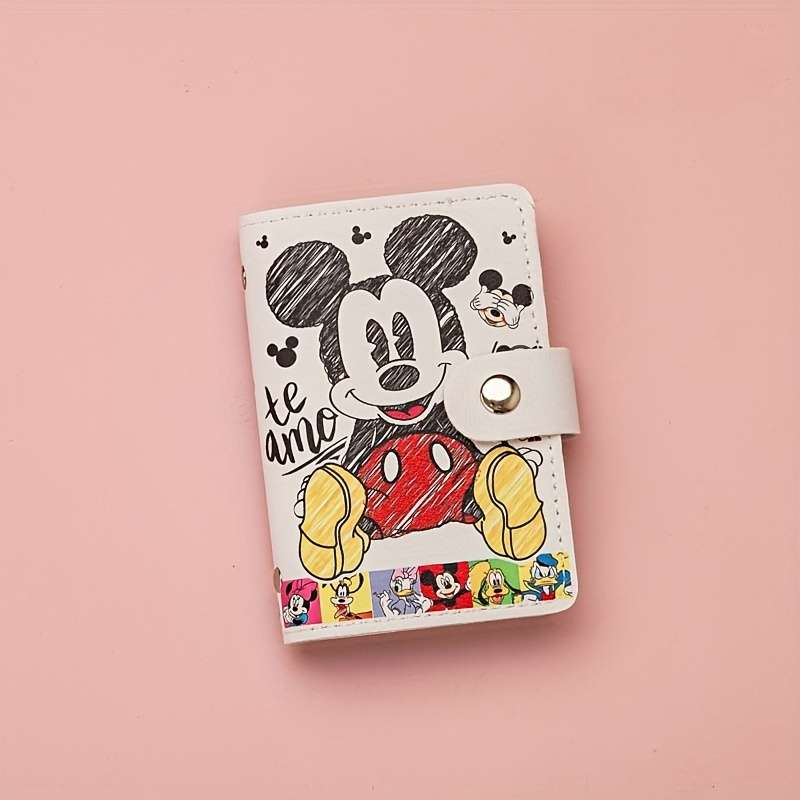 1pc Mickey Mouse Cartoon WalletCompact ID Card Holder with Buckle Closure Colorful Design Ha