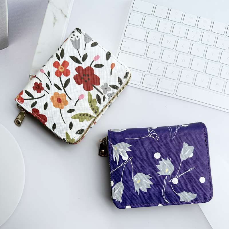 1pc 2025 New Flower Pattern Women's Multi-Slot Small Wallet Anti-Theft Scanning Bank Card Bag Lig