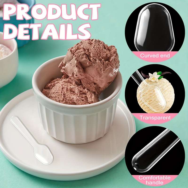 100pcs Clear Plastic Mini Tasting Spoons for Desserts Ice Cream Cake Jelly Pudding Smooth
