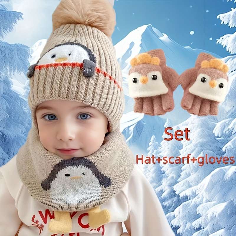 Winter Hat Color Little Penguin  Baby Hat Add Small Scarf Add Gloves    Brown
