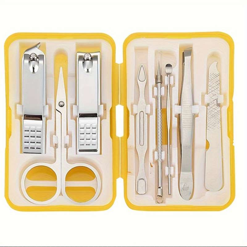 8pcs Manicure Pedicure Set Portable Nail Clippers Kit with Eyebrow Scissors Grooming Tools