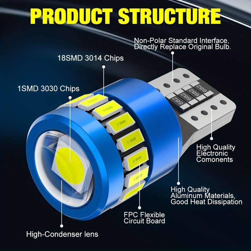 2pcs T10 LED CANBUS decoding Super Bright White Car Interior Side Lights 5W5 12V 5W 1