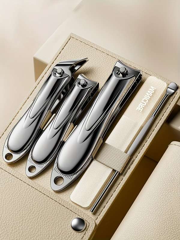 5pcs set Stainless Steel Nail Clipper Set with Nanoscale Glass Nail File Suitable for Thick Nai