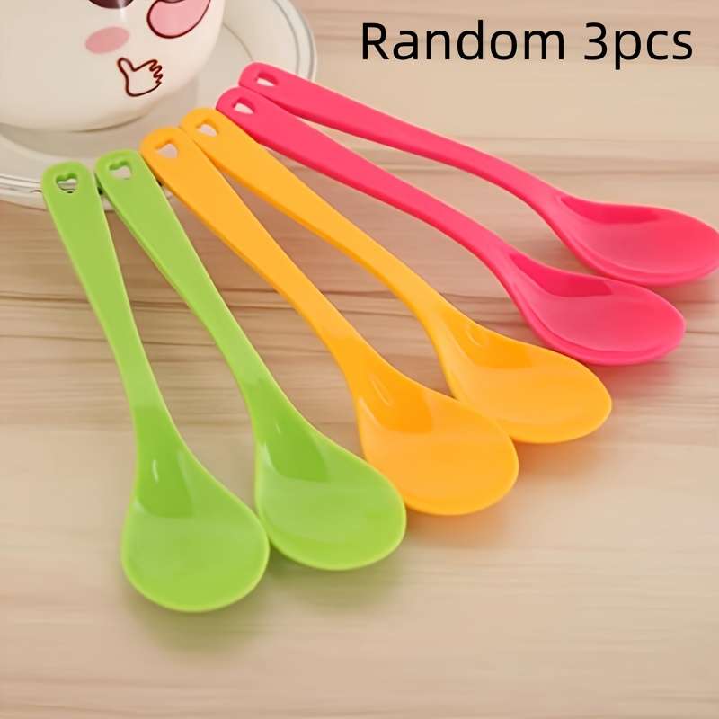3pcs Set of Multiple Colors Plastic Spoons Food-Safe Non-Electric Versatile Kitchen Utensils
