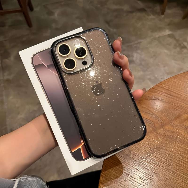 1Pc Transparent Black For iPhone 12 Pro Max Glitter Sequin Phone Case