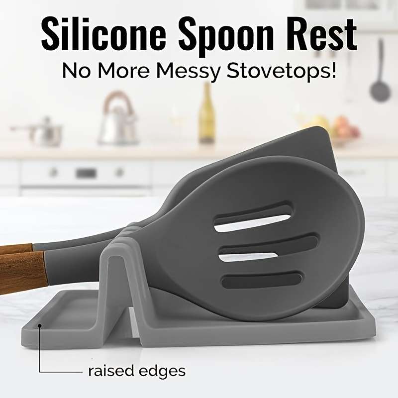 2pcs Kitchen Silicone Utensil Holder Durable Spoon Rest with Drip Mat Heat-Resistant Spoon