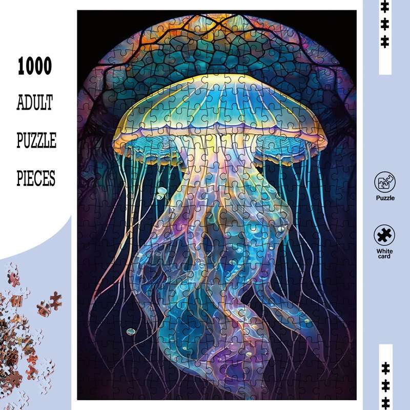 1000pcs High-Quality Jellyfish Puzzle Durable Thick Paper Rectangular Mixed Color