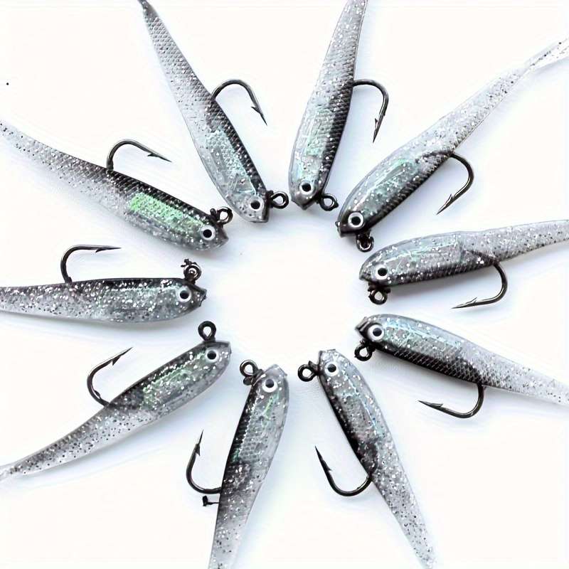 5pcs Realistic PU Small Gray Fish 3D Eyes Bait Hooks for Sea River FishingWith Hook