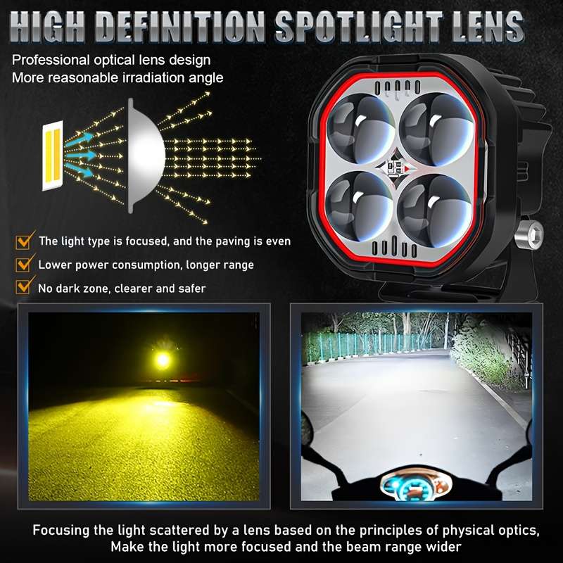 1pc Demon Eyes 2-inch LED Motorcycle Assist Light 12V 24V Pod Light for Car Truck 4X