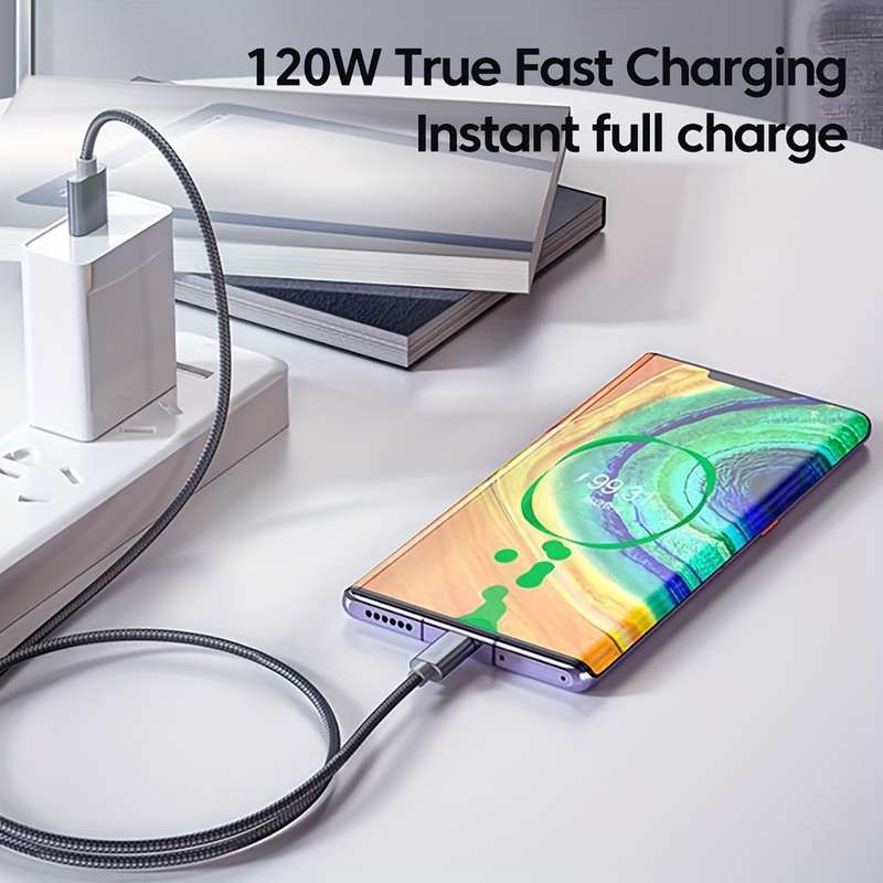 1pc 120W 6A Fast Charging USB Type C Cable 100cm 36V Max Voltage Round Plastic Matte Finish