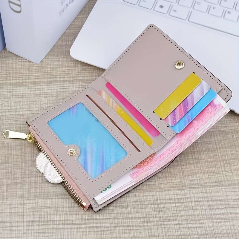 1pc Vintage Style Mini Zip Wallet for Men WomenBlack with "MANA" Print Magnetic Closure ID C