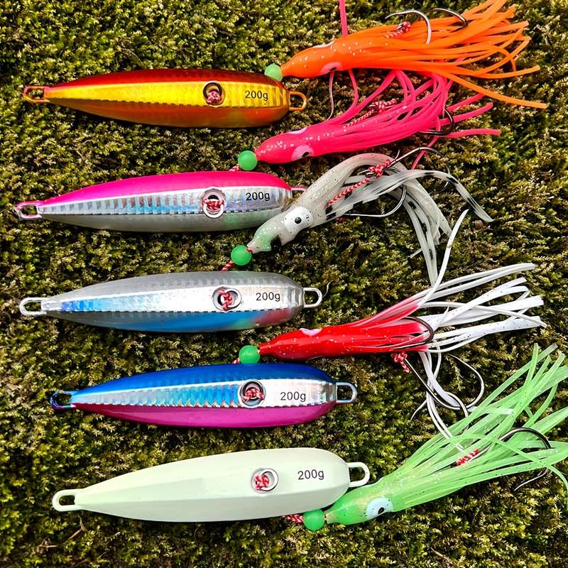 1pc 100g Glow-in-the-Dark Slow Pitch Jigging Lure with Silicone Skirt Dual Hooks