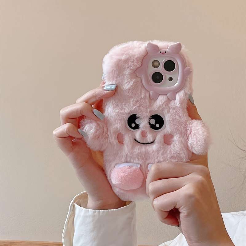 1Pc Light Pink For iPhone 14 Plus Plush Little Monster Phone Case