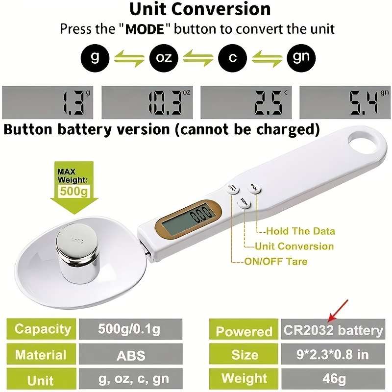 1pc AccuMeasure Digital Kitchen Scale Spoon Plastic LCD Display 0.1g-500g Precision Battery
