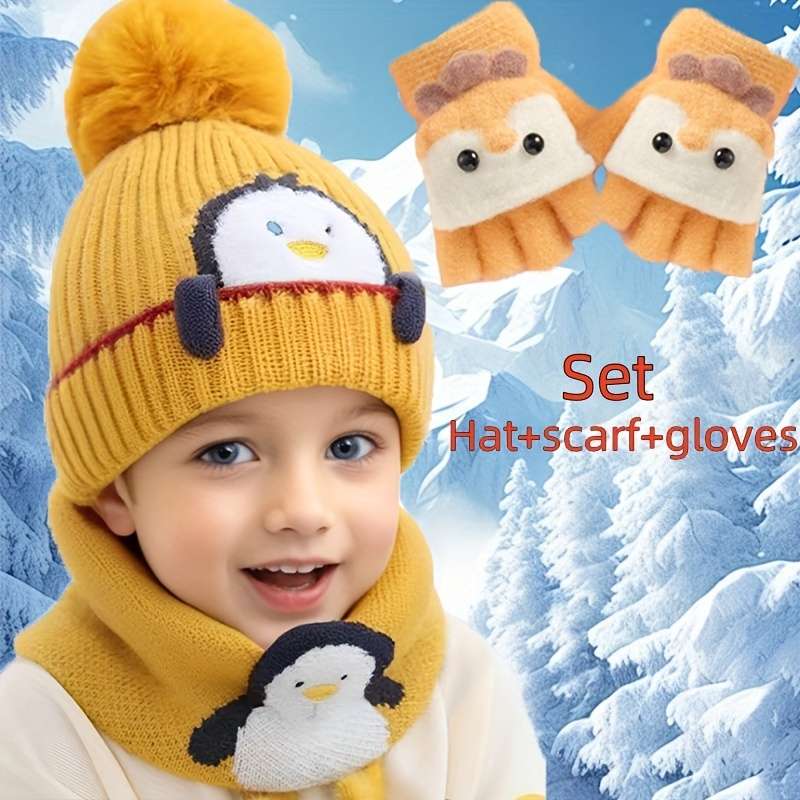 Winter Hat Color Little Penguin  Baby Hat Add Small Scarf Add Gloves    Brown